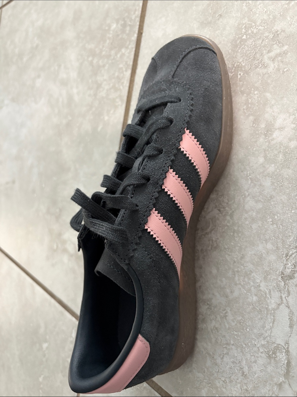adidas Navy Suede Sneaker with Pink Stripes